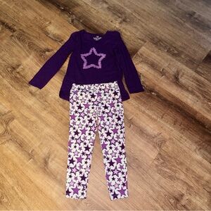 Faded Glory Girls Size 7 Purple Star Long Sleeve Top & Leggings Pajama Set NWT